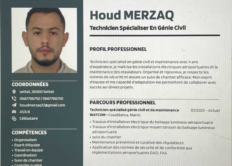 technicien spécialiser en génie civil - Settat